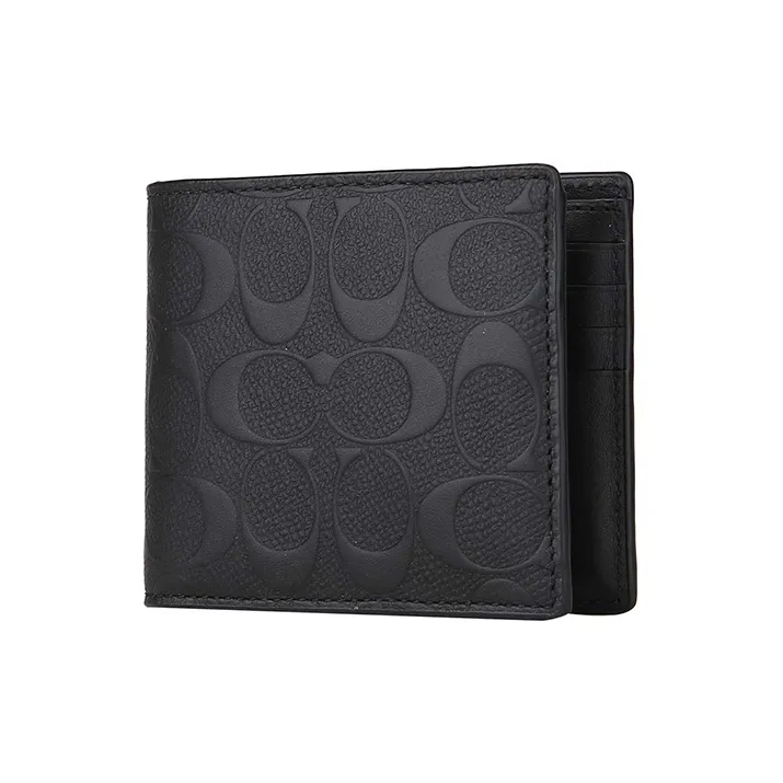 COACH 3 IN 1 Wallet Cross Grain Cow Leather Wallet Men's Black-2