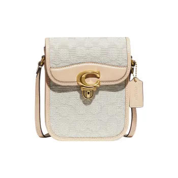 COACH Studio Jacquard Fabric With Cow Leather Cell Phone Pouch Shoulder Bag Crossbody Bag Women's Apricot Monogram