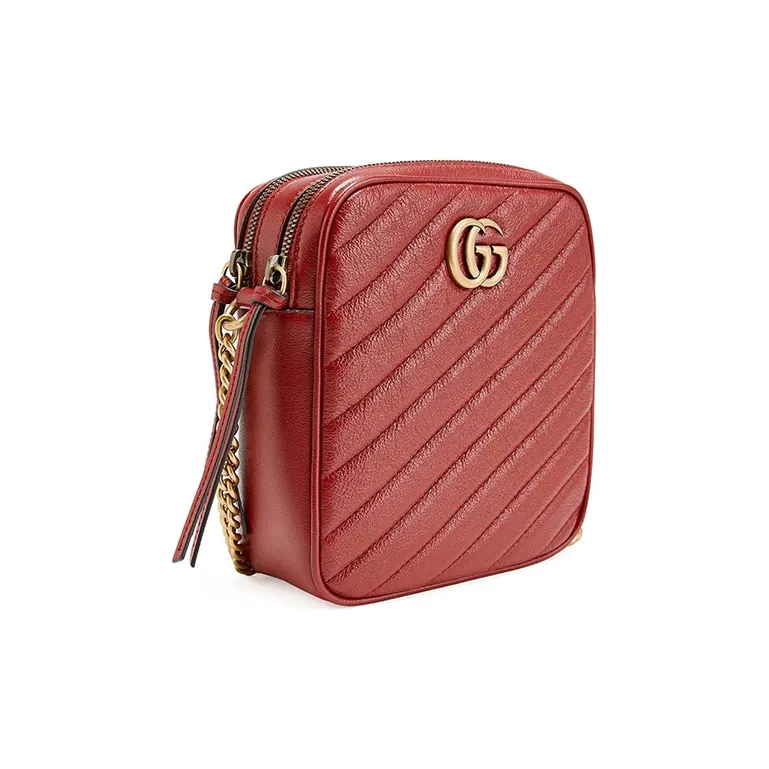 GUCCI Marmont Cow Leather Small Square Bag, Camera Bag, Shoulder Bag, Crossbody Bag Women's Red-2
