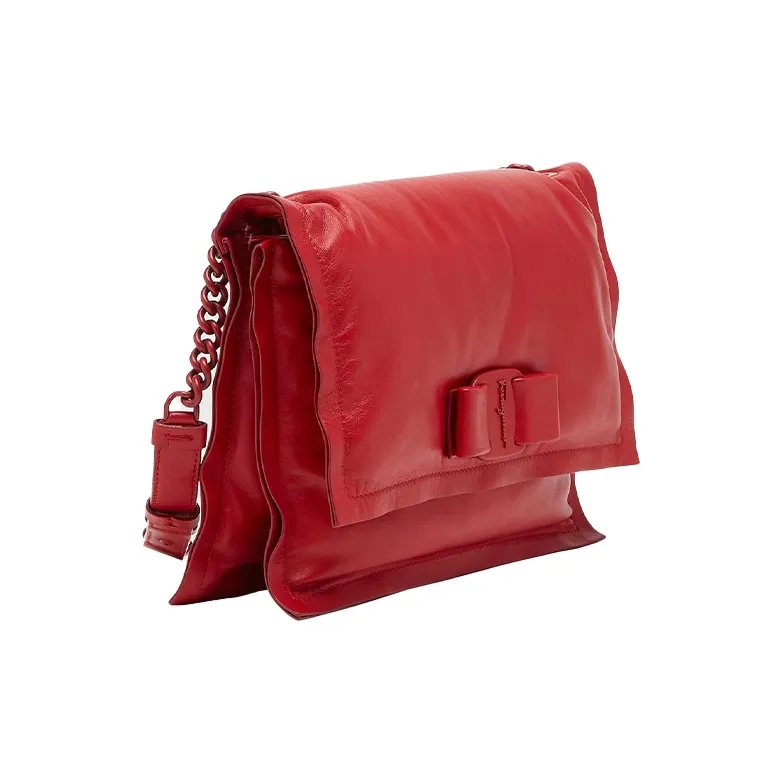 FERRAGAMO Cow Leather Pillow Bag Chain Crossbody Bag Shoulder Bag Women's Red-1