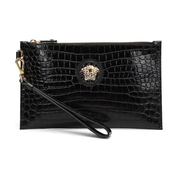VERSACE Leather Clutch Coin Purse, Commute Bag Small Size Men's Black