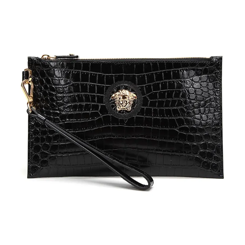 VERSACE Leather Clutch Coin Purse, Commute Bag Small Size Men's Black-0