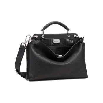 FENDI Peekaboo Embossed Leather One Shoulder Handbags Men's Black
