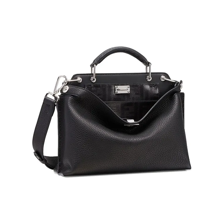 FENDI Peekaboo Embossed Leather One Shoulder Handbags Men's Black-0