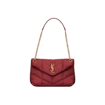 SAINT LAURENT PUFFER Lambskin Cloud Bag Pillow Bag Chain Shoulder Bag Crossbody Bag Small Size Women's Splendid Red