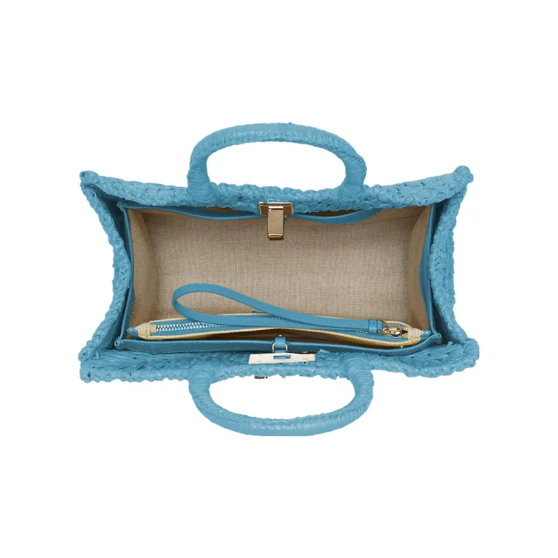 FERRAGAMO Studio Fabric With Sheepskin Handbag Medium Size Women's Dark Aqua Green-4