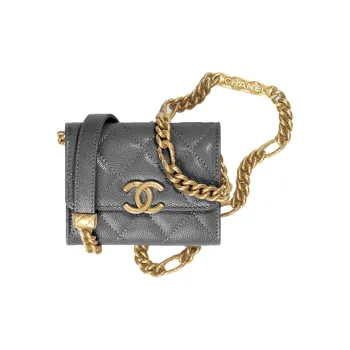 CHANEL Leather Coin Purse Small Size Women's Black