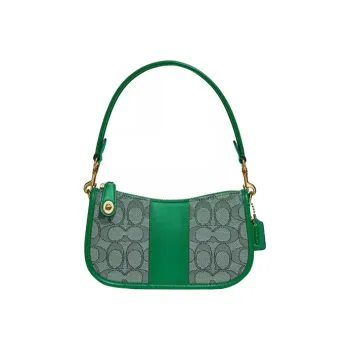 COACH Swinger Fabric With Leather Shoulder Bag Crossbody Bag Handbag Small Size Women's Green Monogram