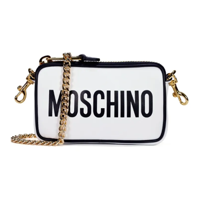 MOSCHINO Cow Leather Small Square Bag Shoulder Bag Mini Women's White-0