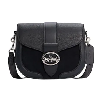 COACH Georgie Leather Shoulder Bag, Saddle Bag, Crossbody Bag Small Size Women's Black