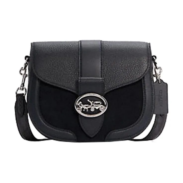 COACH Georgie Leather Shoulder Bag, Saddle Bag, Crossbody Bag Trumpets Women's Black-0