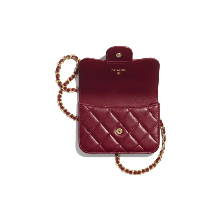 CHANEL 21B Fall Sheepskin Flap Bag, Coin Purse, Shoulder Bag, Crossbody Bag Women's Burgundy-1