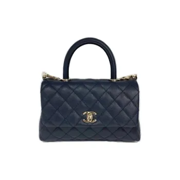 CHANEL COCO Handle Textured Cow Leather Handbag Shoulder Bag Crossbody Bag Mini Women's Marine Blue