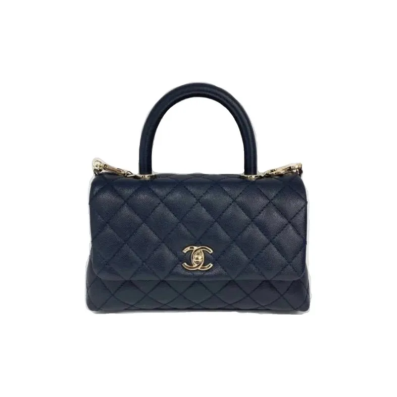 CHANEL Coco Handle Grain Cow Leather Handbag, Shoulder Bag, Crossbody Bag Mini Women's Marine Blue-0