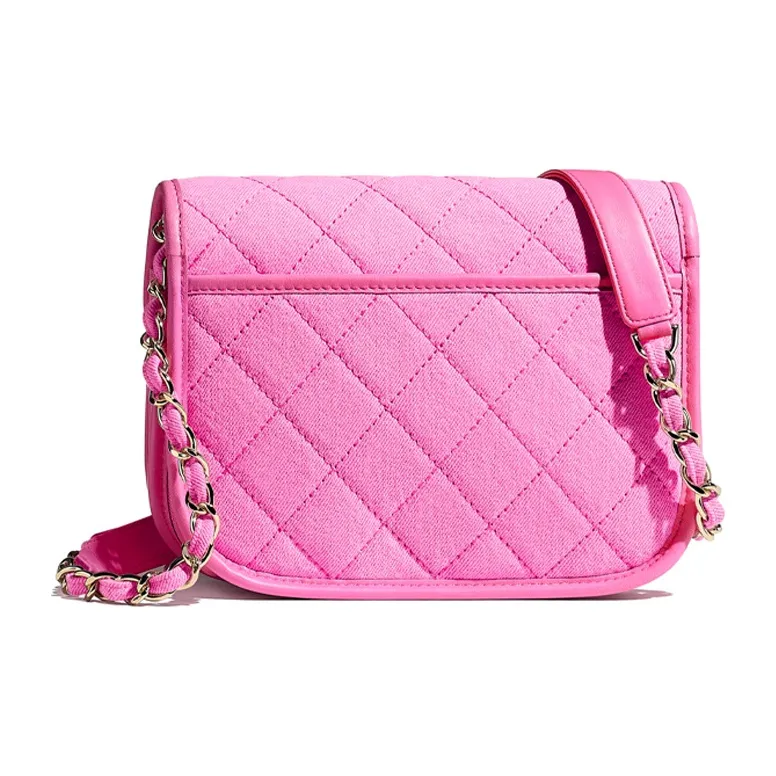 CHANEL Denim Chain Messenger Bag, Crossbody Bag, Shoulder Bag Trumpets Women's Neon Pink-1