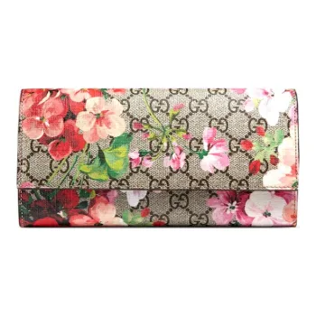 GUCCI GG Blooms Canvas With Leather Wallet Women's Ebony/Multicolor