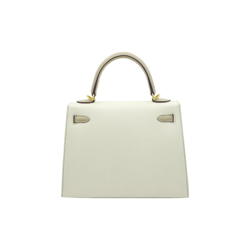HERMES Kelly Epsom Calfskin Handbag Women's Craie Milkshake White/Trench Beige-3
