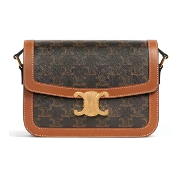 CELINE Triomphe Cow Leather Binding Shoulder Bag, Crossbody Bag Medium Size Unisex Tawny