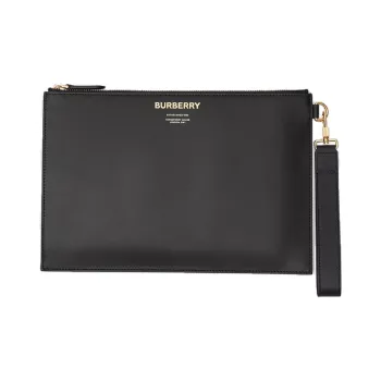 Burberry Horseferry Cow Leather Wallets Clutches Unisex Black