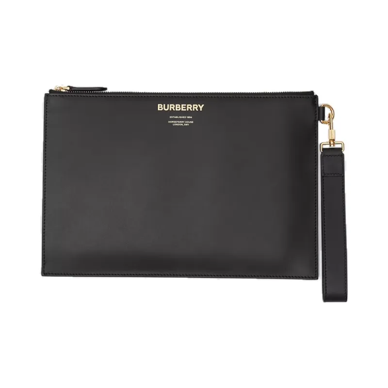 Burberry Horseferry Cow Leather Wallets Clutches Unisex Black-0
