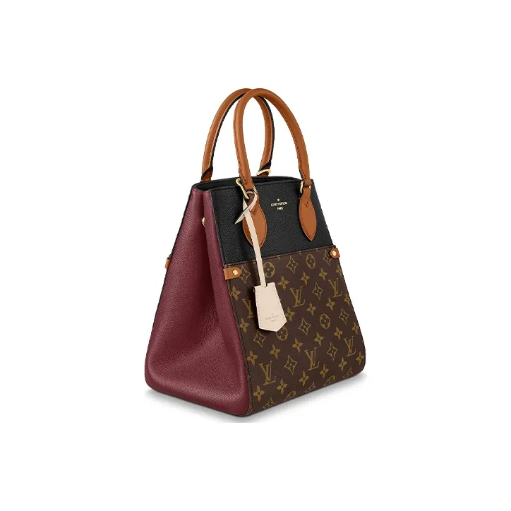 LOUIS VUITTON Canvas Shoulder Bag, Crossbody Bag, Handbag Medium Size Women's Black & Burgundy-2