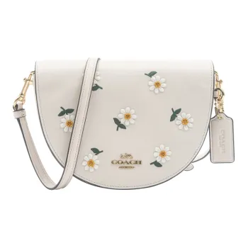 COACH Ellen Leather Embroidery Bag, Shoulder Bag, Saddle Bag, Crossbody Bag Trumpets Women's White