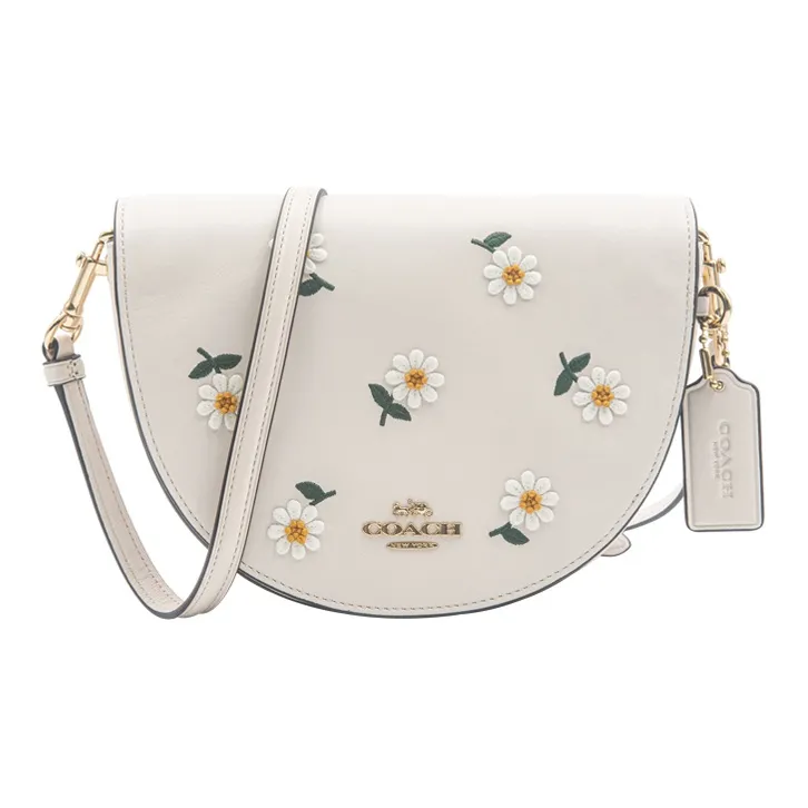 COACH Ellen Leather Embroidery Bag, Shoulder Bag, Saddle Bag, Crossbody Bag Trumpets Women's White-0