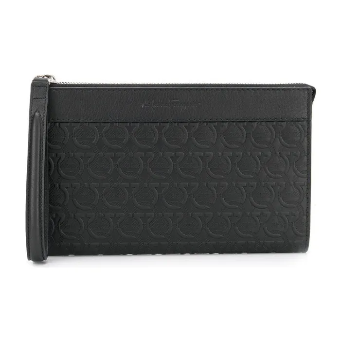 FERRAGAMO Cow Leather Clutch Men's Black-0