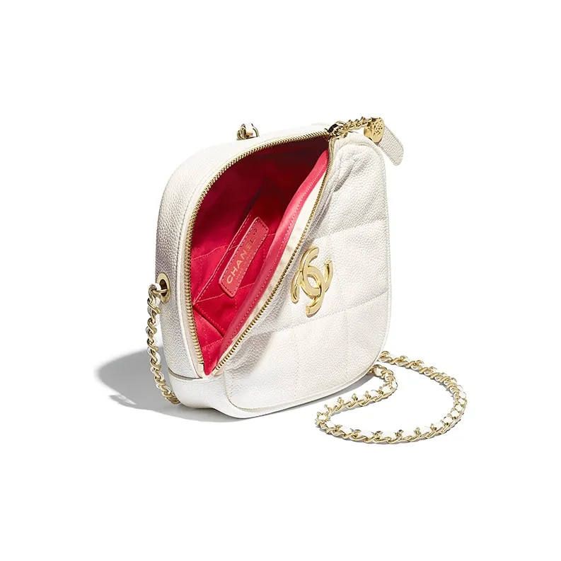 CHANEL Caviar Cow Leather Diamond Fanny Pack Trumpets Unisex White-1