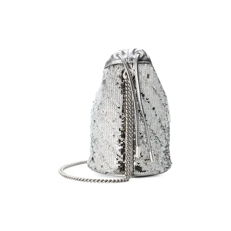 GUCCI Marmont Sequins Drawstring Bucket Bag, Shoulder Bag, Crossbody Bag Mini Women's Silver-2