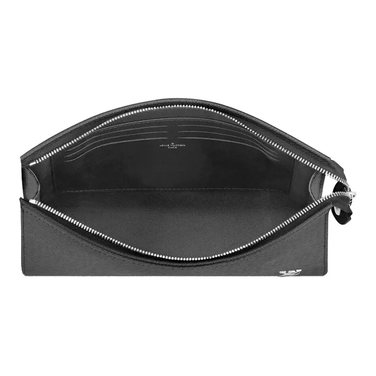 LOUIS VUITTON Pochette Voyage Taïga Cow Leather Clutch Toiletry Bag, Toiletry Bag Medium Size Men's Black-2