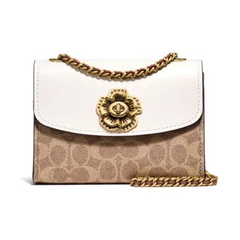 COACH Parker Canvas With Leather Crossbody Bag Shoulder Bag Women's White & Brown Monogram