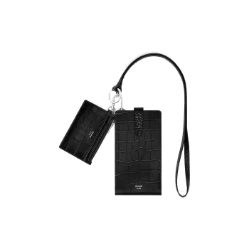 CELINE Cow Leather Cell Phone Pouch Unisex Black