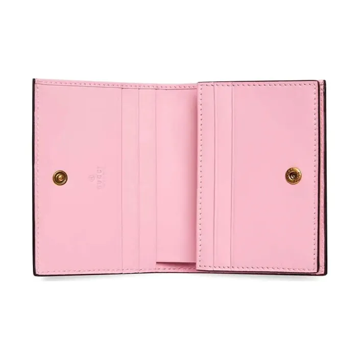 GUCCI Canvas With Leather Card Holder Wallet Coin Purses Women's Beige/Ebony/Red Pink-1