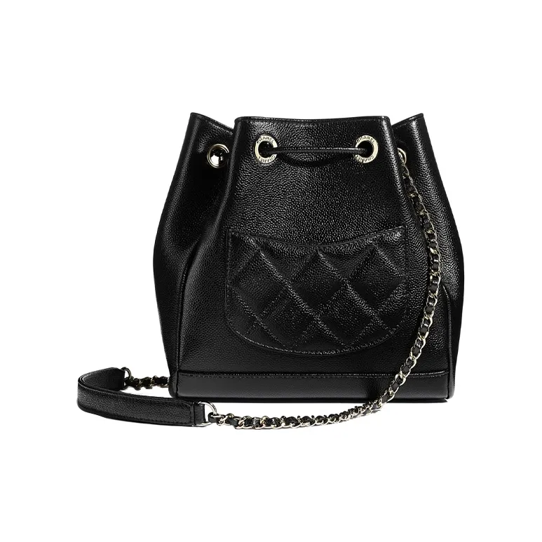 CHANEL Grain Embossed Caviar Calfskin & Metal Bucket Bag, Handbag, Shoulder Bag Women's Black-1