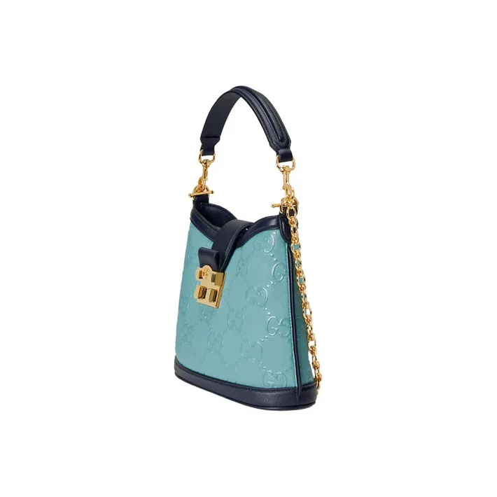 GUCCI Leather Shoulder Bag Small Size Women's Blue-1