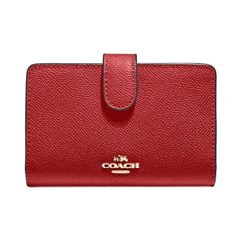 COACH Corner Zip Leather Wallet Medium Size Women's Red