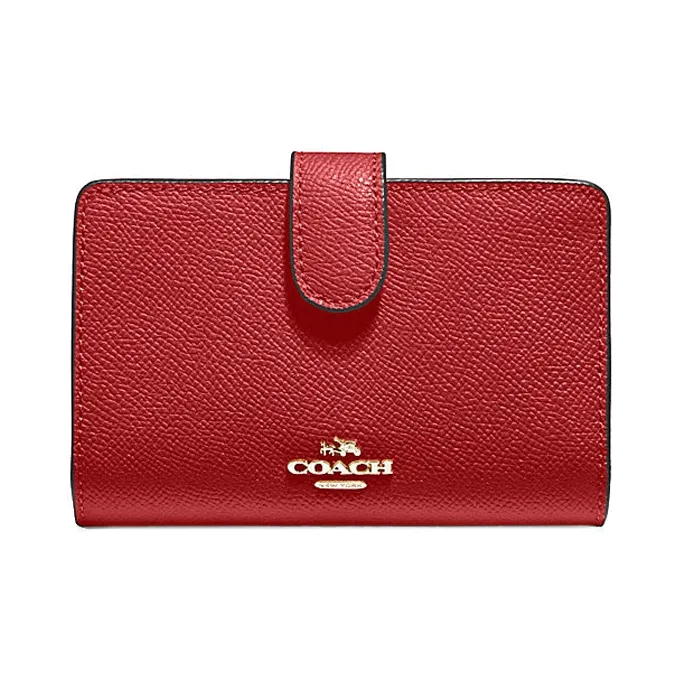 COACH Corner Zip Leather Wallet Medium Size Women's Red-0