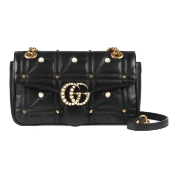 GUCCI GG Marmont Quilted Leather Crossbody Bag, Shoulder Bag Women's Black