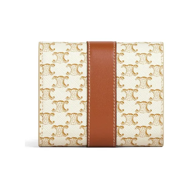 CELINE Artificial Leather Wallet Small Size Women's White/Tawny-2