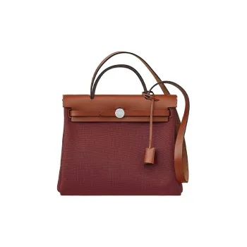 HERMES Herbag Canvas Leather Handbag Shoulder Bag Crossbody Bag Women's Dark Orange