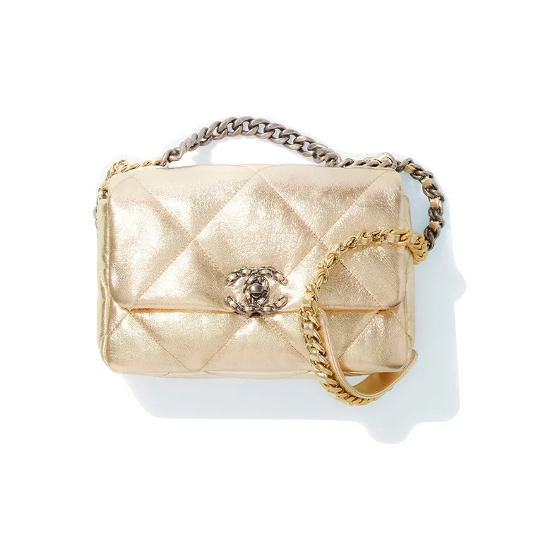 CHANEL 19Bag Lambskin Chain Shoulder Bag, Crossbody Bag Women's Gold-0