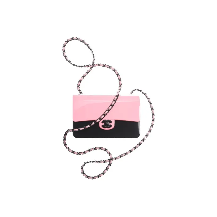 CHANEL 21K Winter Resin Shoulder Bag, Crossbody Bag Mini Women's Light Pink & Black-0