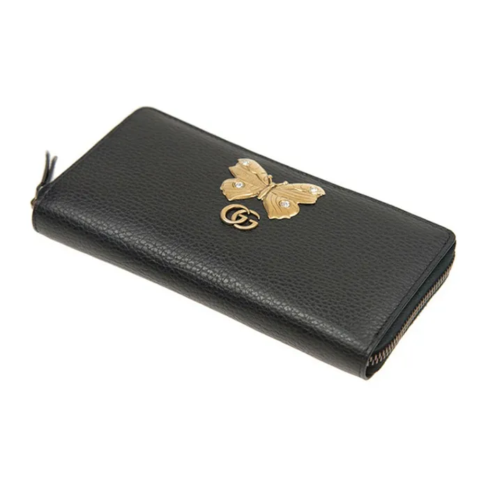 GUCCI Cow Leather Wallet Women's Black-1