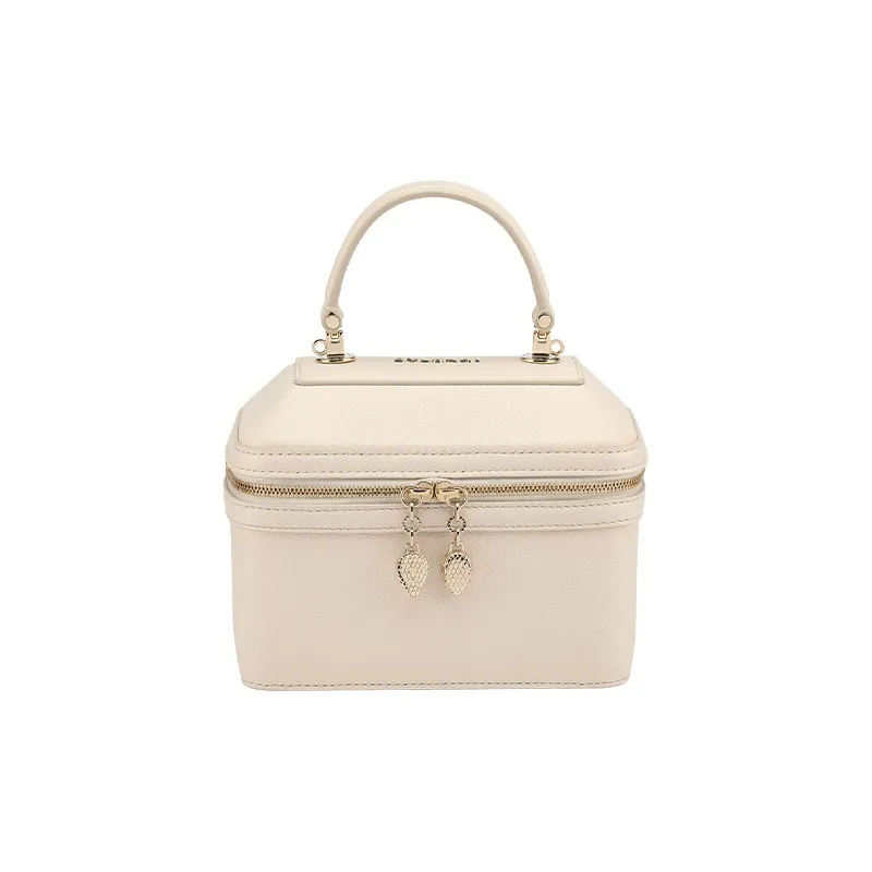 BVLGARI Serpenti Forever Cow Leather Portable One Shoulder Crossbody Pearl Box Makeup Bag Women's Ivory White-0