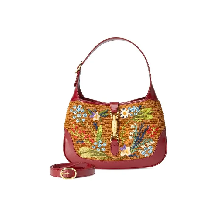 GUCCI Jackie 1961 Fabric With Leather Crescent Shoulder Bag Shoulder Bag Trumpets Women's Red-7