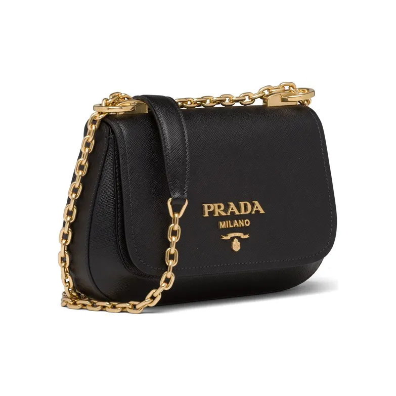 PRADA Saffiano Leather Shoulder Bag Women's Black-1