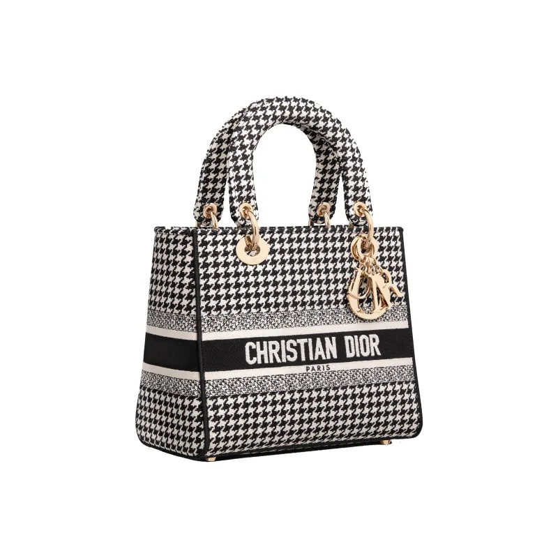 DIOR Lady D Lite Embroidery Lady Dior Bag, Crossbody Bag, Handbag Medium Size Women's Black/White-1