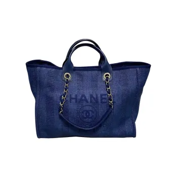 CHANEL Canvas Bag, Beach Bag, Tote Bag, Shopping Bag, Handbag Women's Dark Blue