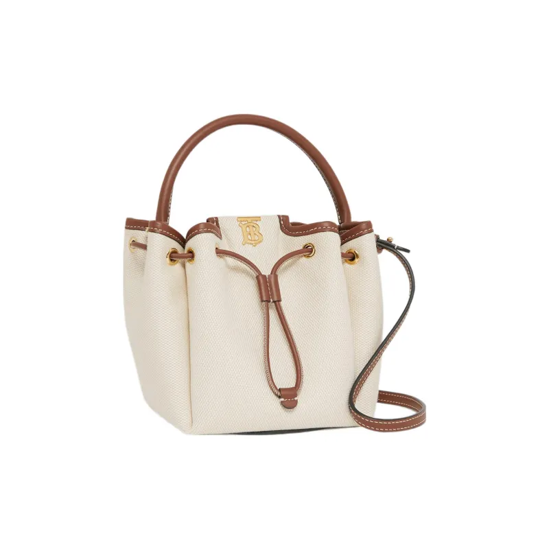Burberry Cotton Canvas With Leather Bucket Bag Handbag Shoulder Bag Crossbody Bag Mini Women's Light Umber-2